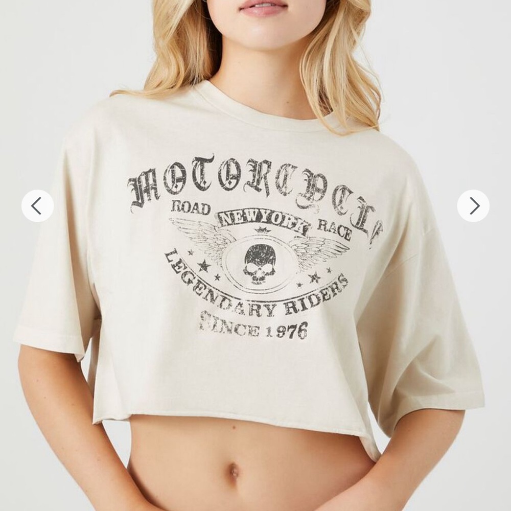 forever 21 motorcycle graphic cropped tee